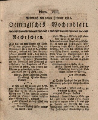 Oettingisches Wochenblatt Mittwoch 26. Februar 1812