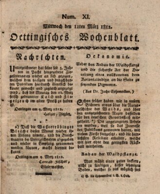 Oettingisches Wochenblatt Mittwoch 11. März 1812