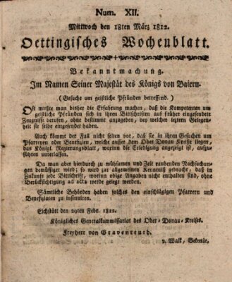 Oettingisches Wochenblatt Mittwoch 18. März 1812