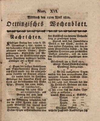 Oettingisches Wochenblatt Mittwoch 15. April 1812