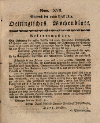 Oettingisches Wochenblatt Mittwoch 22. April 1812