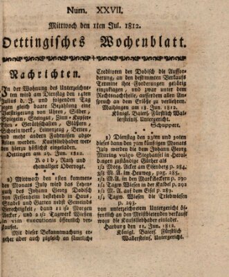 Oettingisches Wochenblatt Mittwoch 1. Juli 1812