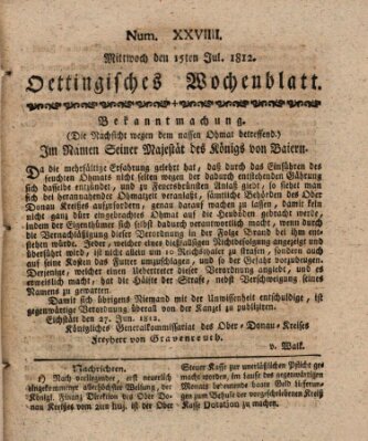 Oettingisches Wochenblatt Mittwoch 15. Juli 1812