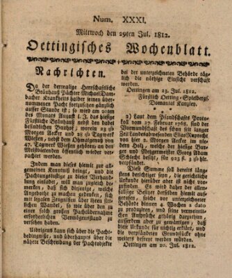 Oettingisches Wochenblatt Mittwoch 29. Juli 1812