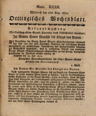 Oettingisches Wochenblatt Mittwoch 5. August 1812