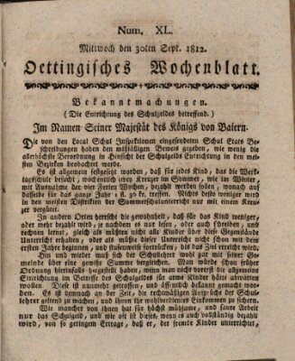 Oettingisches Wochenblatt Mittwoch 30. September 1812