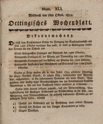 Oettingisches Wochenblatt Mittwoch 7. Oktober 1812