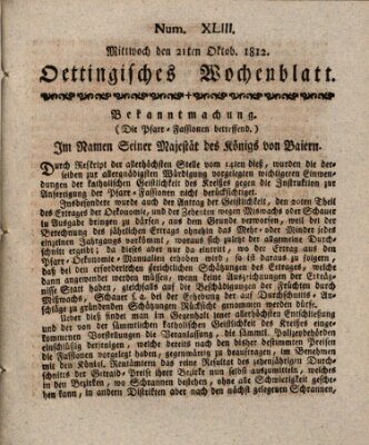 Oettingisches Wochenblatt Mittwoch 21. Oktober 1812