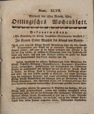 Oettingisches Wochenblatt Mittwoch 18. November 1812