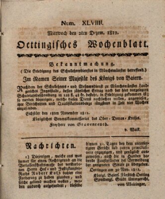 Oettingisches Wochenblatt Mittwoch 2. Dezember 1812