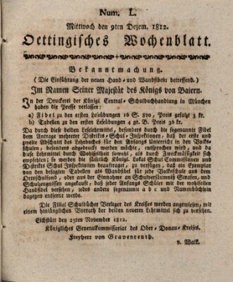 Oettingisches Wochenblatt Mittwoch 9. Dezember 1812