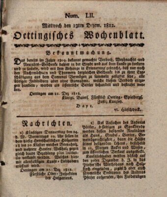 Oettingisches Wochenblatt Mittwoch 23. Dezember 1812