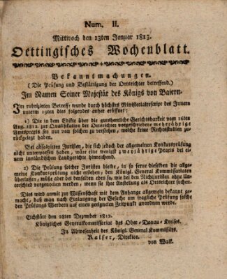 Oettingisches Wochenblatt Mittwoch 13. Januar 1813