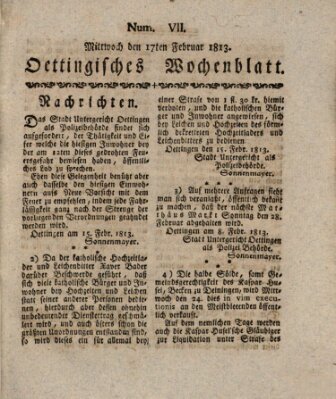 Oettingisches Wochenblatt Mittwoch 17. Februar 1813