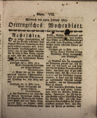 Oettingisches Wochenblatt Mittwoch 24. Februar 1813