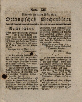 Oettingisches Wochenblatt Mittwoch 31. März 1813