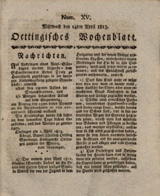 Oettingisches Wochenblatt Mittwoch 14. April 1813