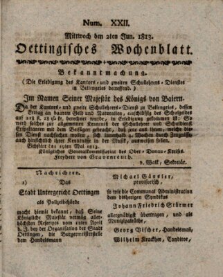 Oettingisches Wochenblatt Mittwoch 2. Juni 1813