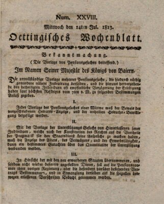 Oettingisches Wochenblatt Mittwoch 14. Juli 1813