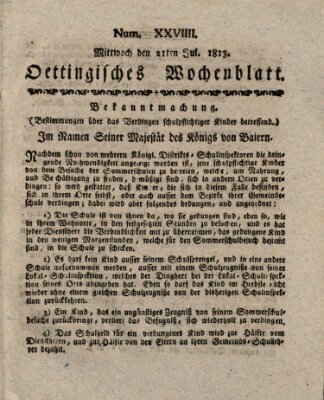 Oettingisches Wochenblatt Mittwoch 21. Juli 1813