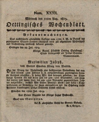 Oettingisches Wochenblatt Mittwoch 11. August 1813