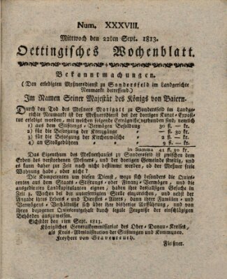 Oettingisches Wochenblatt Mittwoch 22. September 1813