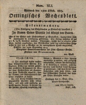 Oettingisches Wochenblatt Mittwoch 13. Oktober 1813