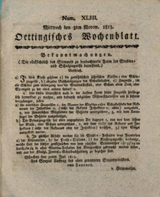 Oettingisches Wochenblatt Mittwoch 3. November 1813