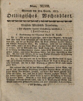 Oettingisches Wochenblatt Mittwoch 1. Dezember 1813