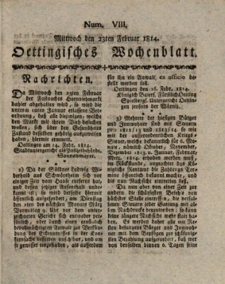 Oettingisches Wochenblatt Mittwoch 23. Februar 1814