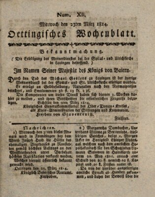 Oettingisches Wochenblatt Mittwoch 23. März 1814