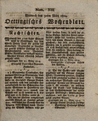 Oettingisches Wochenblatt Mittwoch 30. März 1814