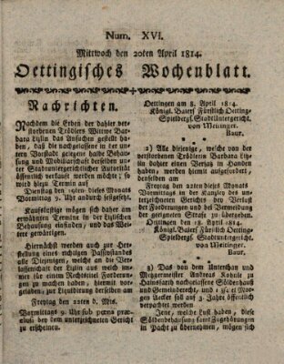 Oettingisches Wochenblatt Mittwoch 20. April 1814