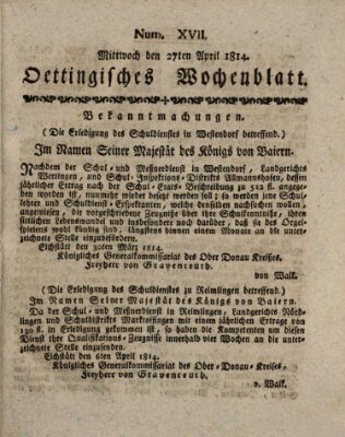 Oettingisches Wochenblatt Mittwoch 27. April 1814