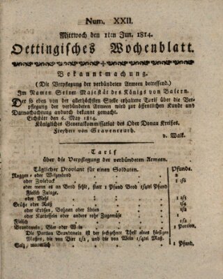 Oettingisches Wochenblatt Mittwoch 1. Juni 1814