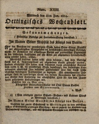 Oettingisches Wochenblatt Mittwoch 8. Juni 1814