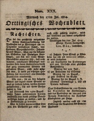 Oettingisches Wochenblatt Mittwoch 27. Juli 1814