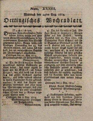 Oettingisches Wochenblatt Mittwoch 24. August 1814