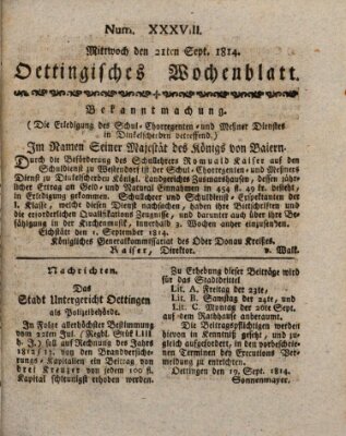 Oettingisches Wochenblatt Mittwoch 21. September 1814