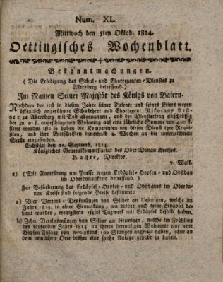 Oettingisches Wochenblatt Mittwoch 5. Oktober 1814