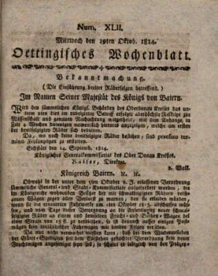 Oettingisches Wochenblatt Mittwoch 19. Oktober 1814