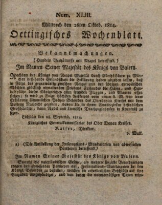 Oettingisches Wochenblatt Mittwoch 26. Oktober 1814