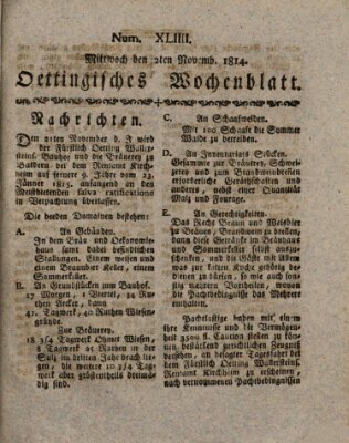 Oettingisches Wochenblatt Mittwoch 2. November 1814