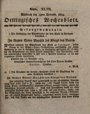 Oettingisches Wochenblatt Mittwoch 23. November 1814