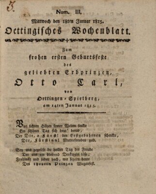 Oettingisches Wochenblatt Mittwoch 18. Januar 1815