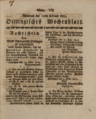 Oettingisches Wochenblatt Mittwoch 15. Februar 1815