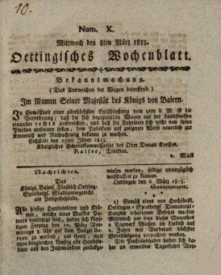 Oettingisches Wochenblatt Mittwoch 8. März 1815