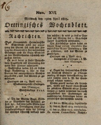 Oettingisches Wochenblatt Mittwoch 19. April 1815