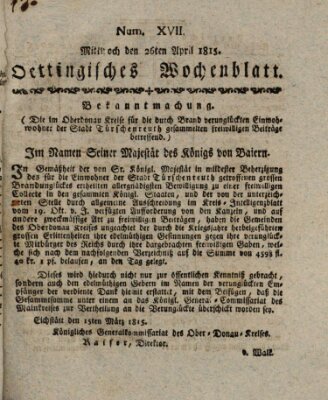 Oettingisches Wochenblatt Mittwoch 26. April 1815