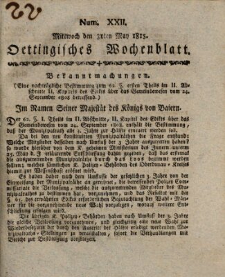 Oettingisches Wochenblatt Mittwoch 31. Mai 1815